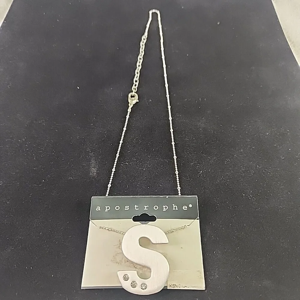 Necklace Letter -S- Initial With 3 Stones Pendant On 22